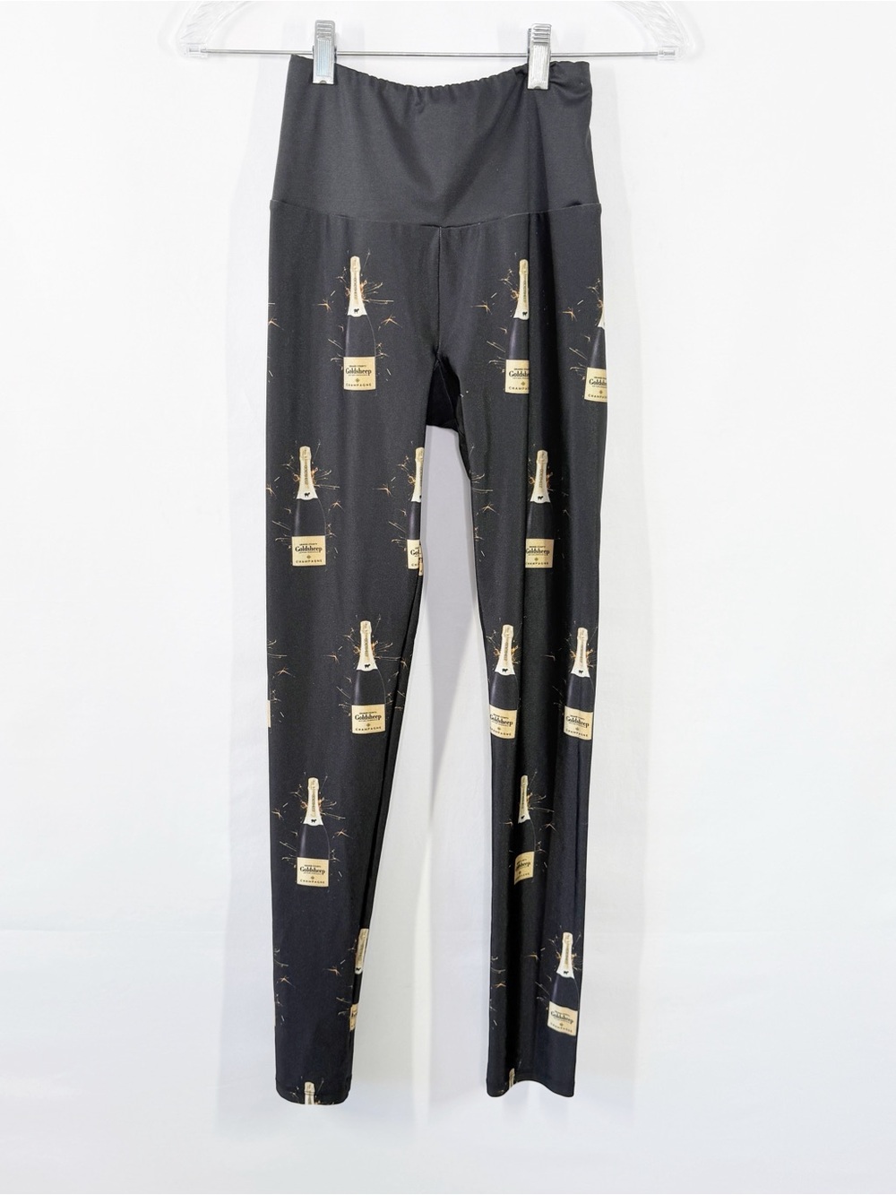 Goldsheep Black Champagne Bottle Print Leggings Size S Yoga Workout Activewear